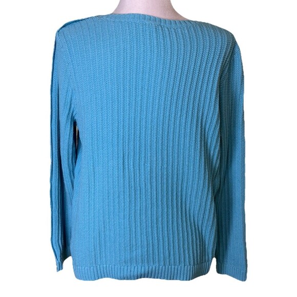 Talbots Women's Light Blue Rib Knit Sweater Classic Minimalist Button Accents Lg - Picture 3 of 8